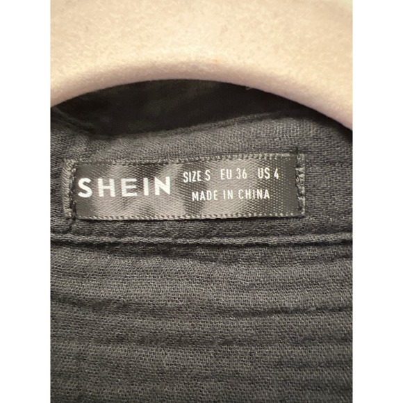 SHEIN Women’s Collared Casual Button Down Short Sleeve Mini Dress Size S Black - Picture 2 of 5
